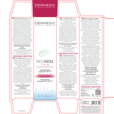 Crema corectoare de zi UV+IR pentru piele cuperozica Redness Calm, 40 ml, Dermedic 707810