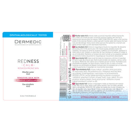Apa micelara pentru ten sensibil H2O Redness Calm, 500 ml, Dermedic 707806