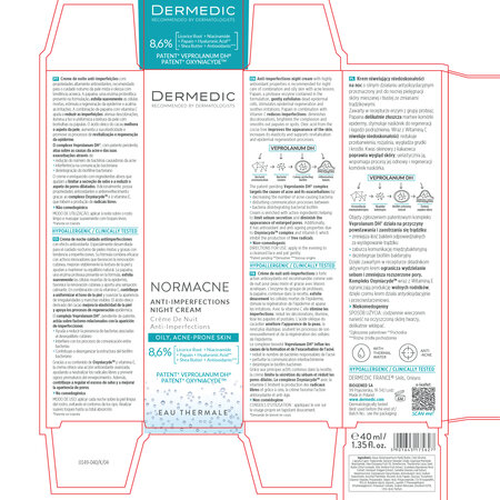 Crema de noapte anti-imperfectiuni Normacne, 40 ml, Dermedic 707786