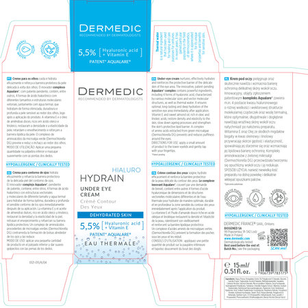 Crema hidratanta pentru conturul ochilor Hydrain3 Hialuro, 15 ml, Dermedic 707837