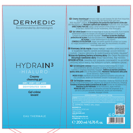 Gel cremos de curatare pentru fata Hydrain3 Hialuro, 200 ml, Dermedic 707835