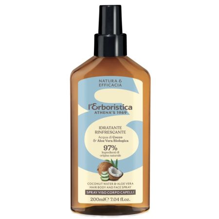 Spray hidratant vegan cu apa naturala de cocos si suc organic de aloe vera, 200 ml, L'Erboristica