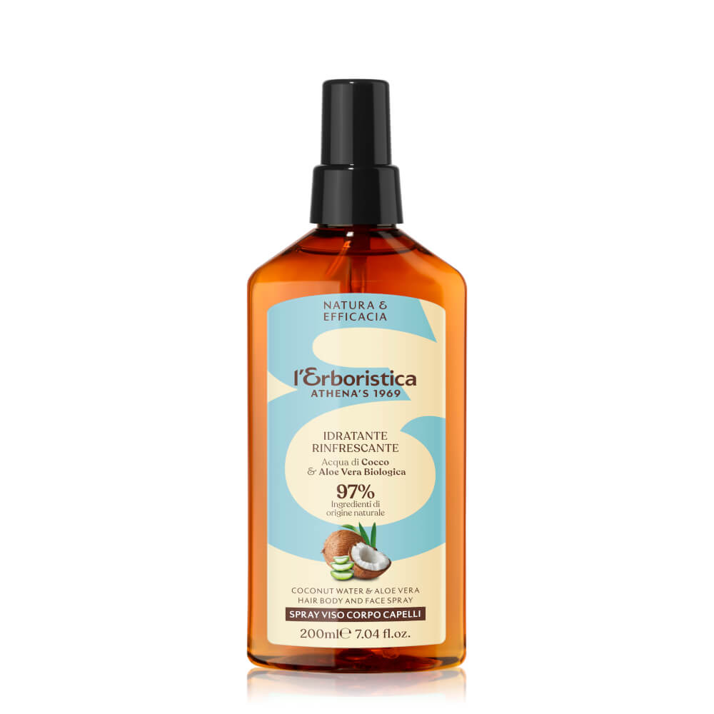 Spray hidratant vegan cu apa naturala de cocos si suc organic de aloe vera, 200 ml, L'Erboristica