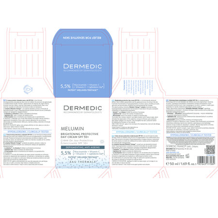 Crema de zi iluminatoare impotriva petelor pigmentare cu SPF50+ Melumin, 50 ml, Dermedic 707775