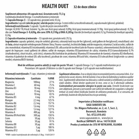 Ulei de peste Omega 3 cu multivitamine Health Duet, 32 doze, Lysi 703735