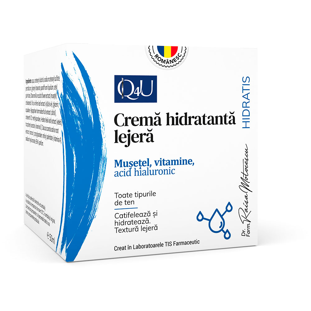 Crema hidratanta cu vitamine, musetel si acid hialuronic Hidratis Q4U, 50 ml, Tis Farmaceutic