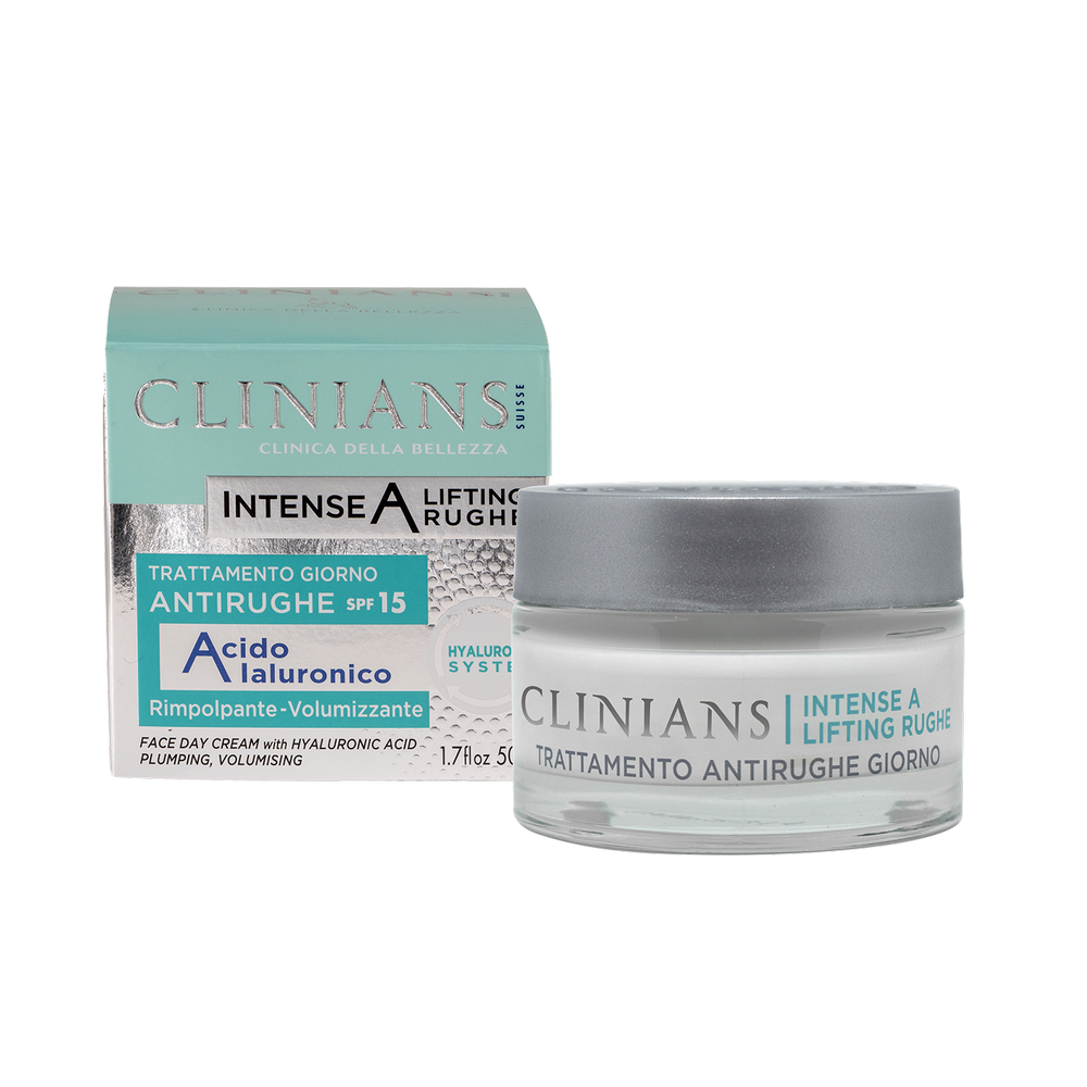 Tratament antirid pentru zi cu acid hialuronic si SPF 15 Intense A, 50 ml, Clinians