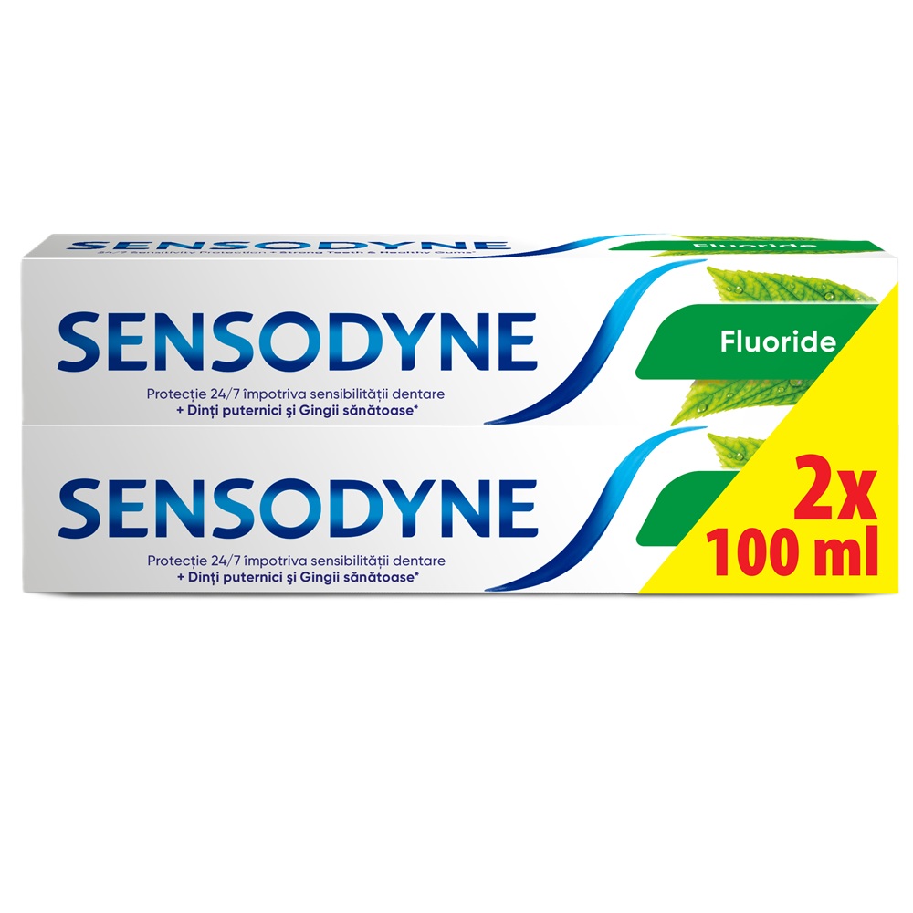 Pachet pasta de dinti Fluoride Sensodyne, 100 ml + 100 ml, Haleon
