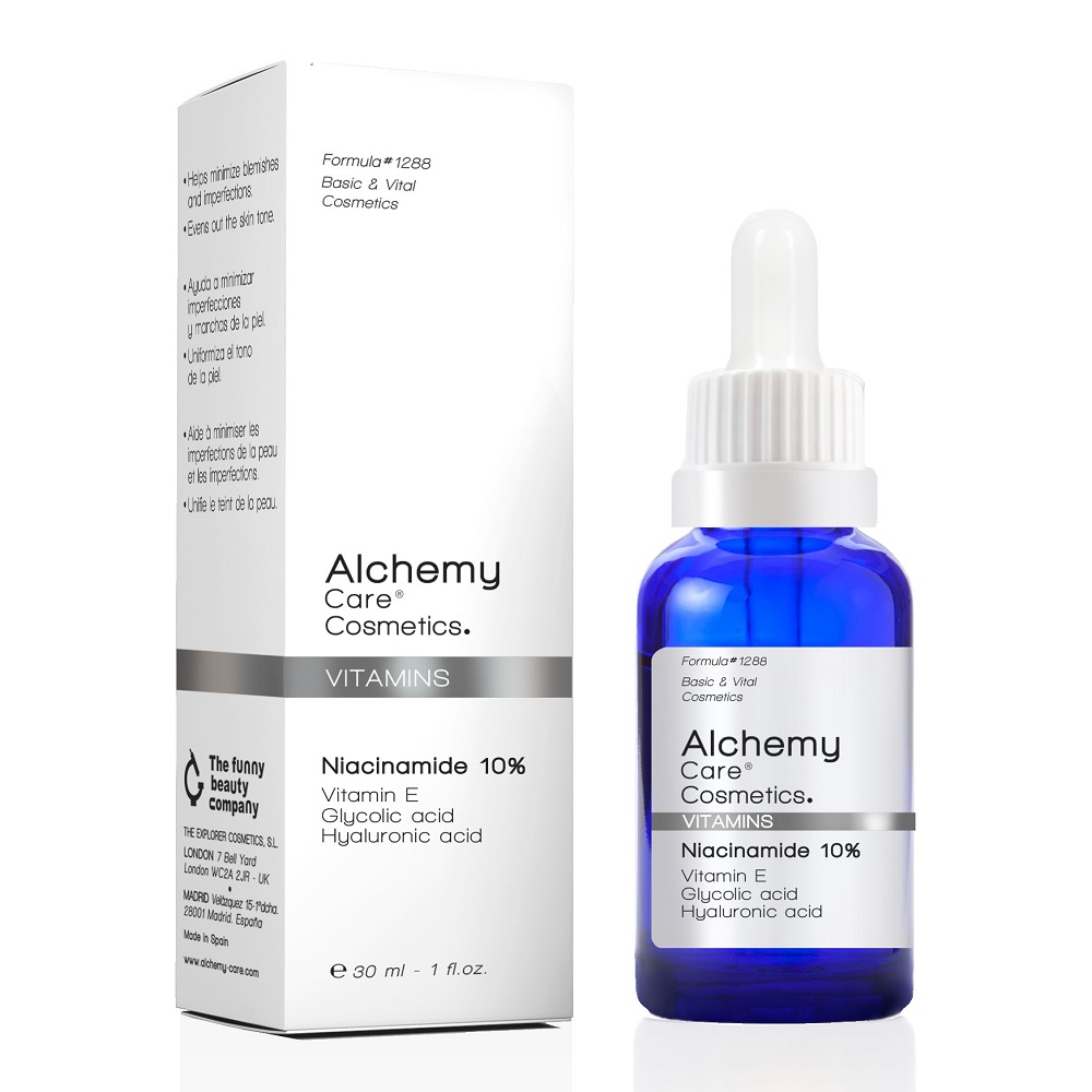 Ser facial cu Niacinamide 10%, vitamina E, acid glicolic și acid hialuronic, 30 ml, Alchemy