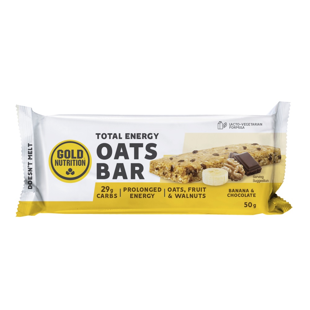 Baton energizant cu banana si ciocolata Total Energy Oats, 50 g, Gold Nutrition