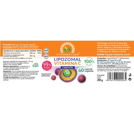 Lipozomal Vitamina C, 60 capsule vegetale, Hypernatura 703984