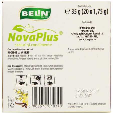 Ceai rooibos cu vanilie, 20 plicuri, Belin 588751