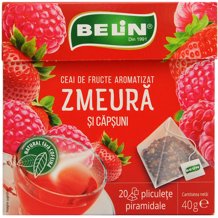 Ceai de zmeura si capsuni, 20 plicuri, Belin