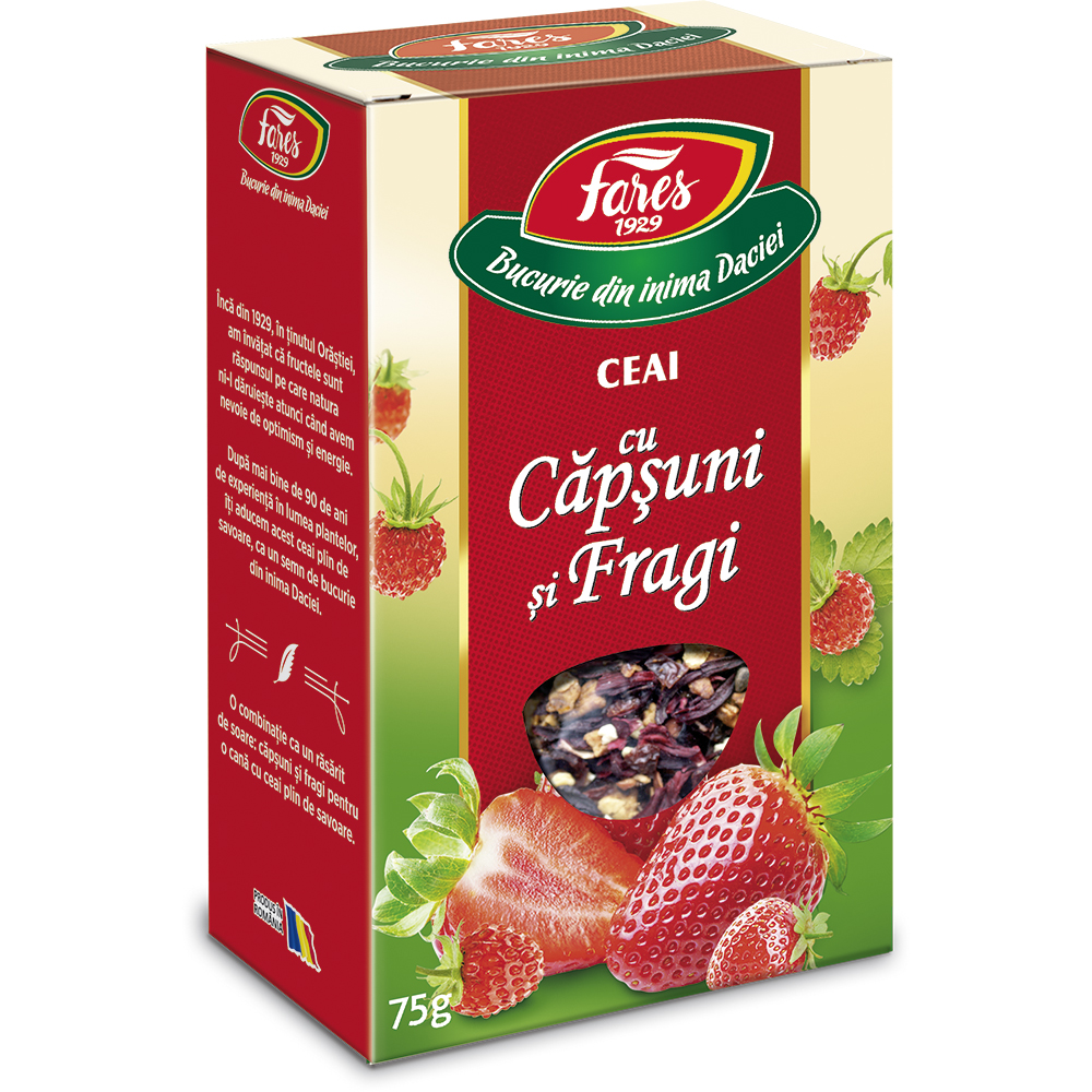 Ceai cu capsuni si fragi, 75 g, Fares