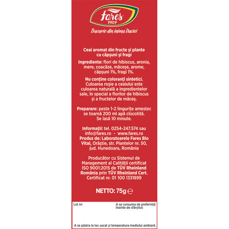 Ceai cu capsuni si fragi, 75 g, Fares 604267