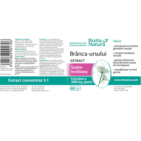 Branca-Ursului Extract, 60 capsule, Rotta Natura 598164