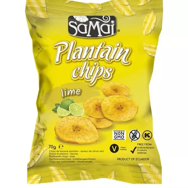 Chipsuri din banane cu cu gust de Lime Plantain Chips, 70 g, SaMai