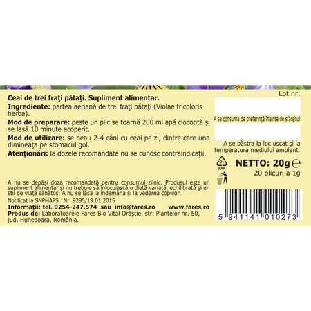 Ceai Trei Frati Patati P 140, 20 plicuri, Fares 618491