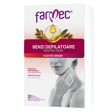 Benzi depilatoare pentru fata ceara alba ulei de argan, 20 bucati, Farmec