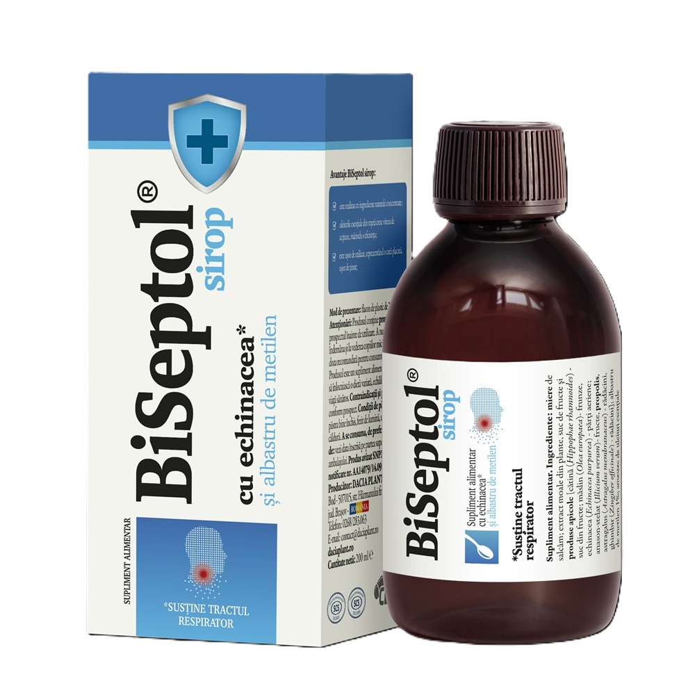 Biseptol sirop cu albastru de metilen si echinacea, 200 ml, Dacia Plant