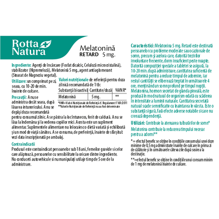 Melatonina Retard, 5 mg, 30 tablete, Rotta Natura 598181