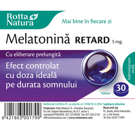 Melatonina Retard, 5 mg, 30 tablete, Rotta Natura 598180