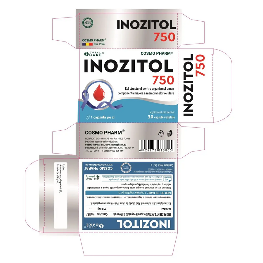 Inozuart Inozitol, 750 mg, 30 capsule, Cosmo Pharm : Farmacia Tei online