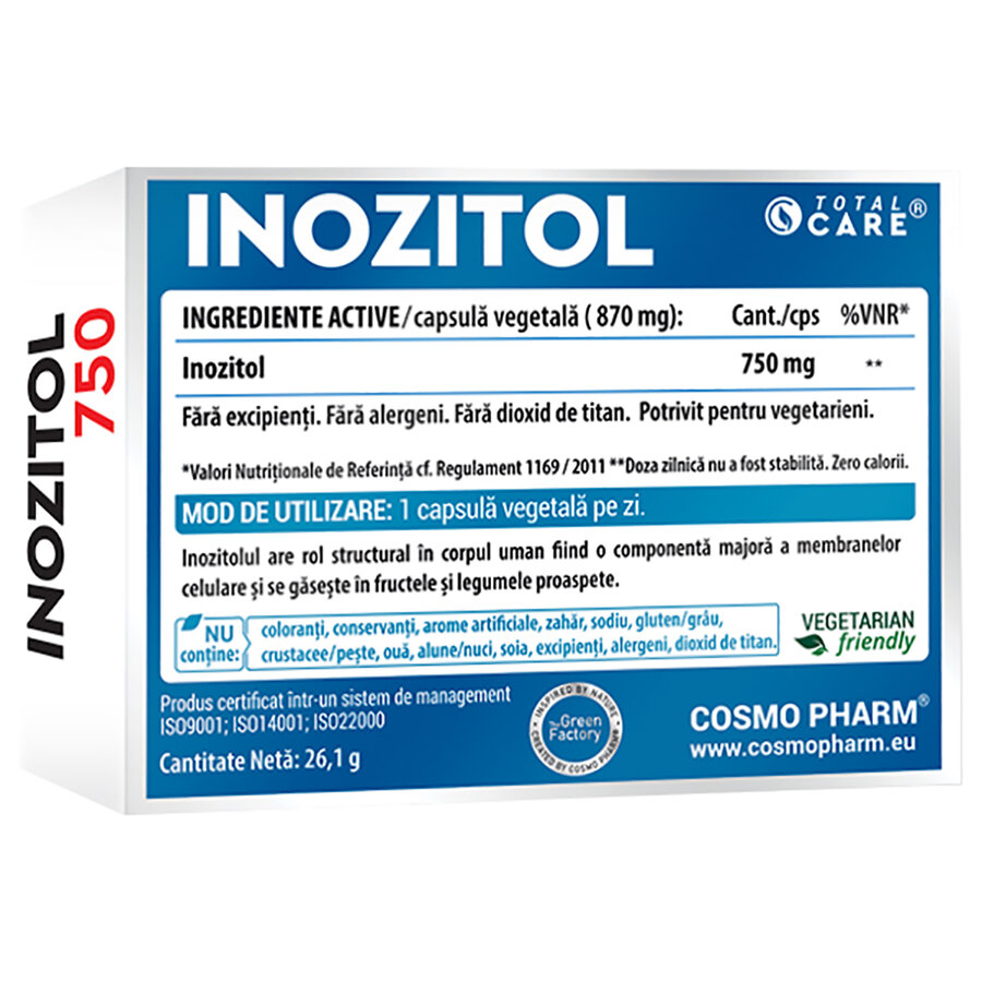 Inozuart Inozitol, 750 mg, 30 capsule, Cosmo Pharm : Farmacia Tei online