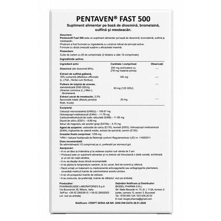 Pentaven Fast 500, 20 comprimate, PharmaSuisse Laboratories 720992