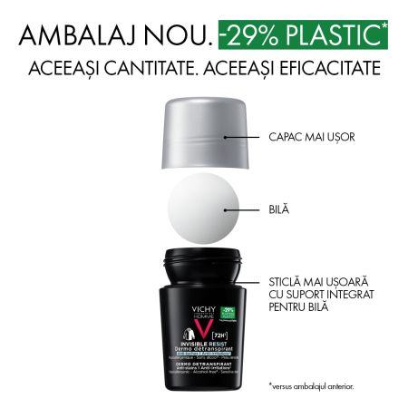 Pachet Deodorant roll-on antiperspirant pentru barbati Invisible Resist 72H, 50 ml + 50 ml, Vichy 699432