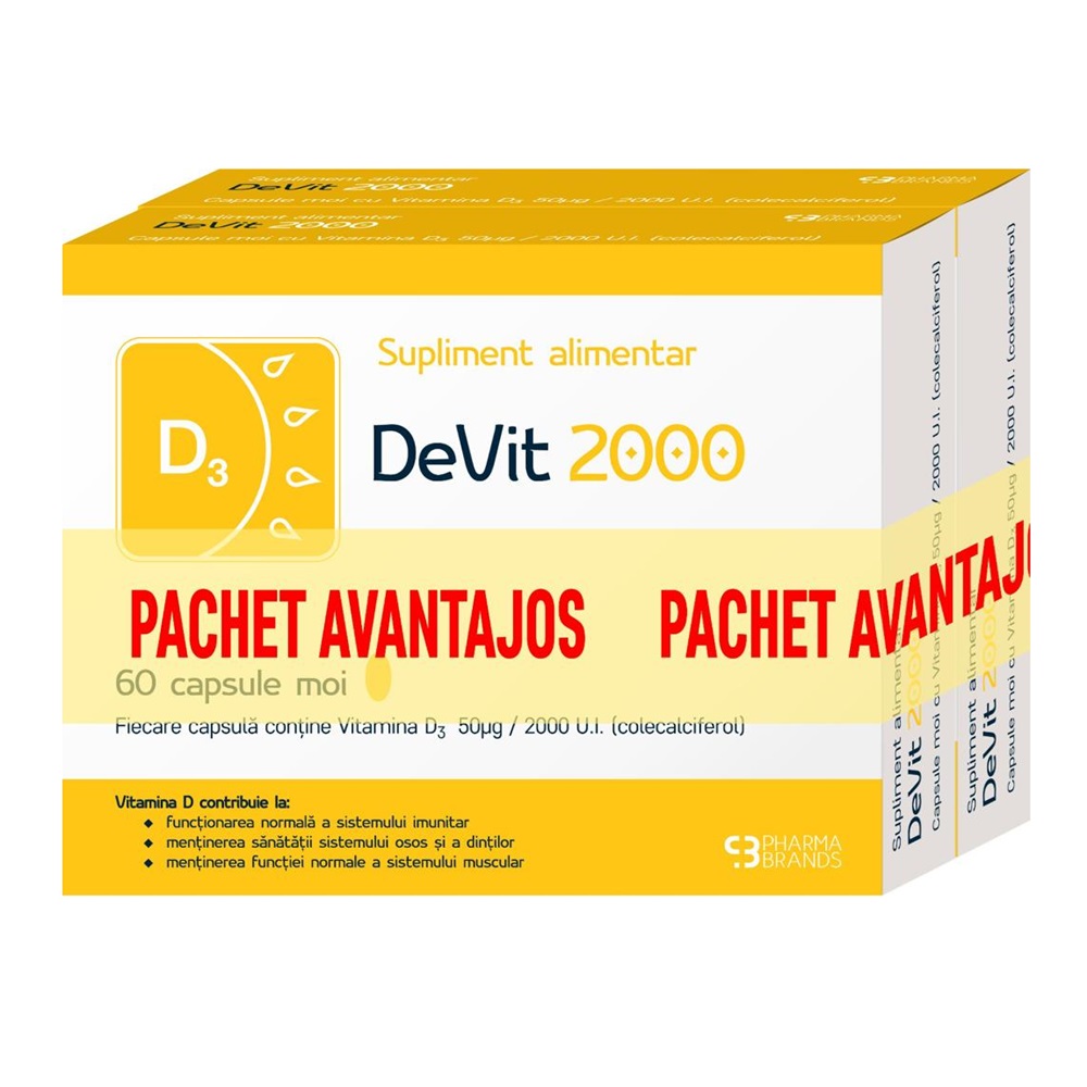 Pachet D3Vit 2000, 60 capsule + 60 capsule, Pharma Brands