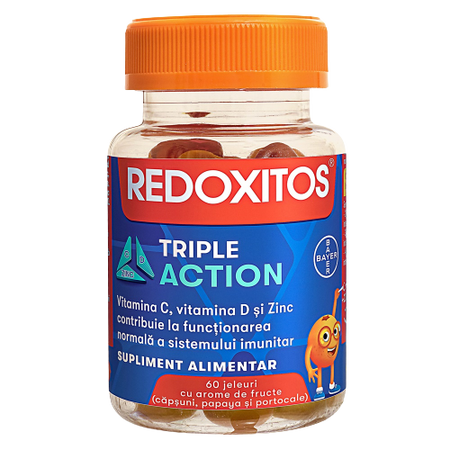 Jeleuri cu vitamina C Redoxitos Triple Action, 60 jeleuri, Bayer