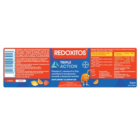 Jeleuri cu vitamina C Redoxitos Triple Action, 60 jeleuri, Bayer 701046