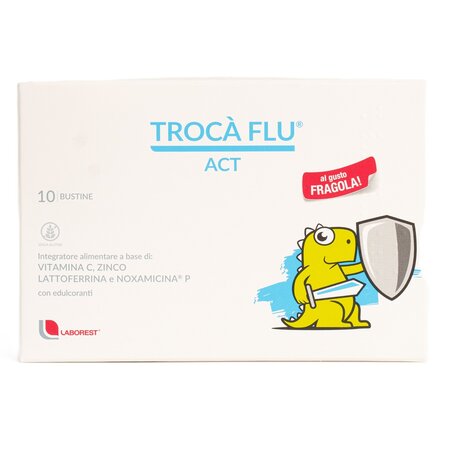 Supliment alimentar pe baza de vitamina C, zinc, lactoferina si noxamicina P Troca Flu Act, 10 plicuri, Uriach