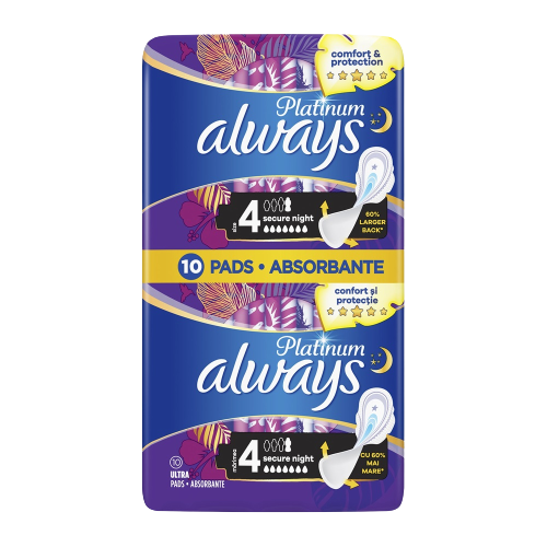 Absorbante Always Platinum Secure Night, 10 bucati, P&G