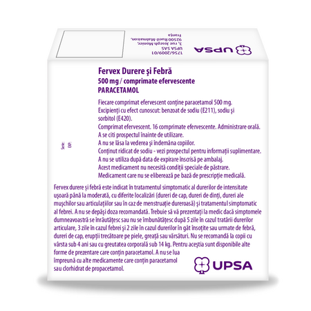 Fervex Durere si Febra, 500 mg, 16 comprimate efervescente, Upsa 577140