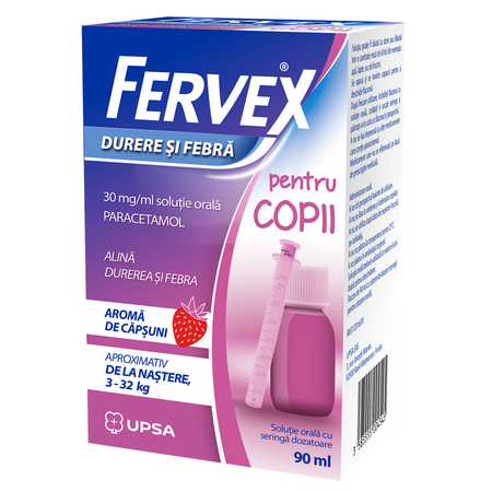 Fervex Durere si Febra pentru copii, 30 mg/ml solutie orala, 90 ml, Upsa 744938