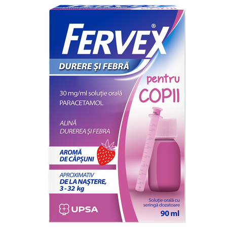 Fervex Durere si Febra pentru copii, 30 mg/ml solutie orala, 90 ml, Upsa