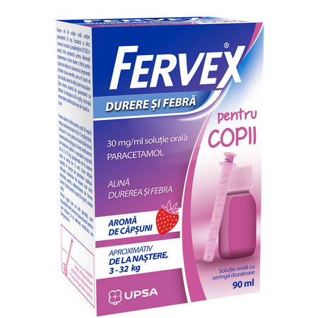 Fervex Durere si Febra pentru copii, 30 mg/ml solutie orala, 90 ml, Upsa 744937
