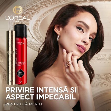 Pachet Spray pentru fixarea machiajului Infaillible 3 Second, 75 ml + Mascara pentru volum Nuanta Black Panorama By Volume Million Lashes, 9.9 ml, L'Oreal 673678