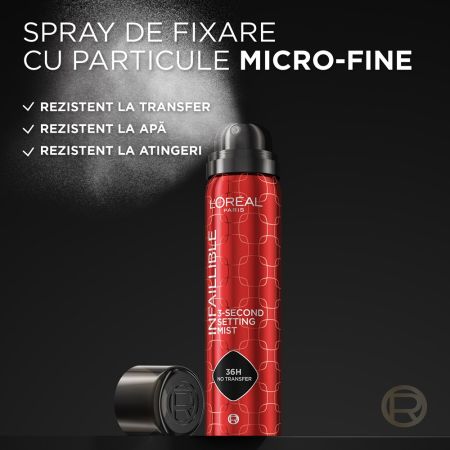 Pachet Spray pentru fixarea machiajului Infaillible 3 Second, 75 ml + Mascara pentru volum Nuanta Black Panorama By Volume Million Lashes, 9.9 ml, L'Oreal 673679