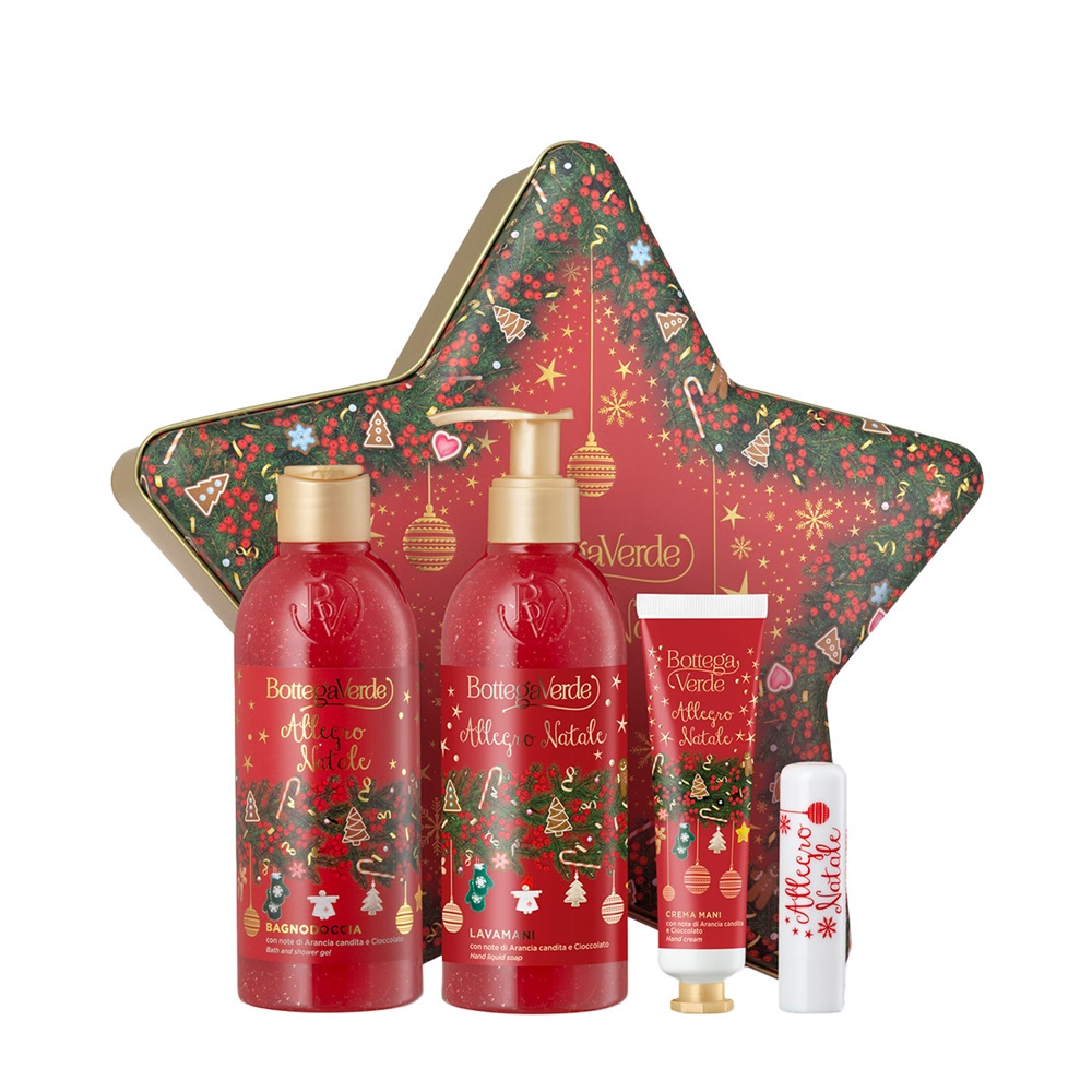 Set Craciun Gel de dus, 250 ml + Crema de maini, 30 ml + Sapun lichid, 250 ml +  Balsam de buze Allegro Natale 4 g, Bottega Verde