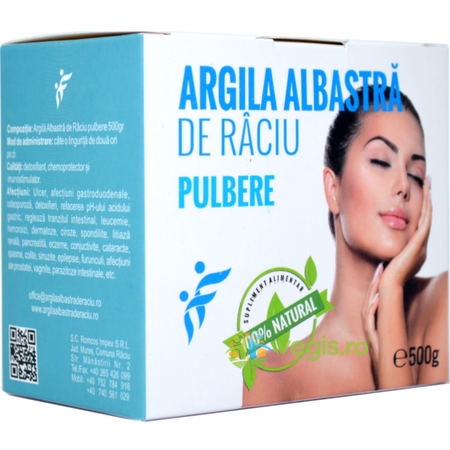 Argila albastra de raciu pulbere, 500 g, Romcos Impex