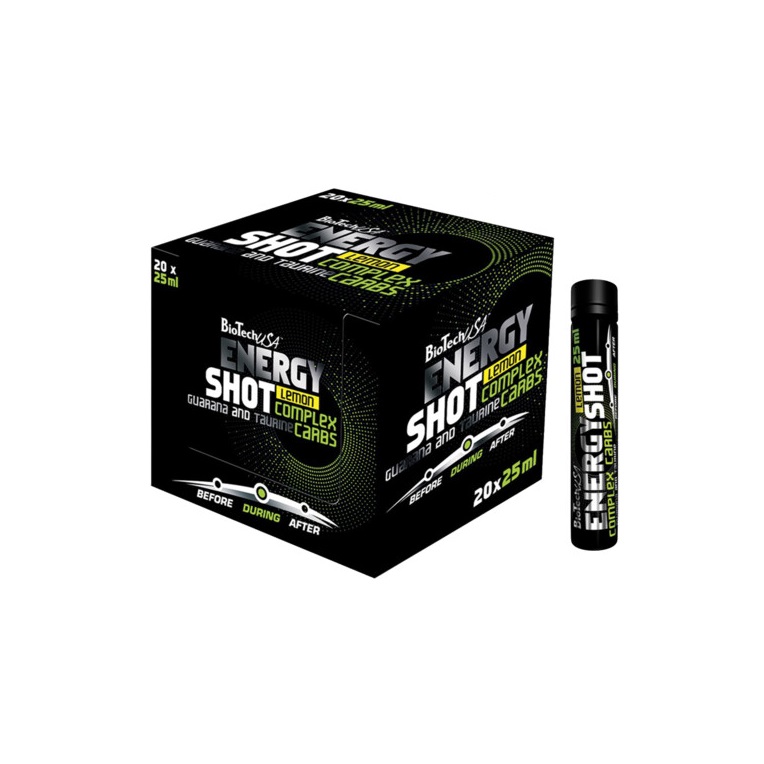 Sursa de energie lichida Energy Shot Lemon, 20 fiole x 25 ml, Biotech USA