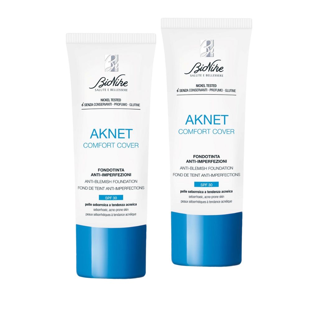 Pachet Fond de ten pentru ten acneic cu SPF 30, nuanta 101 ivoire Aknet Comfort Cover, 2x30 ml, BioNike