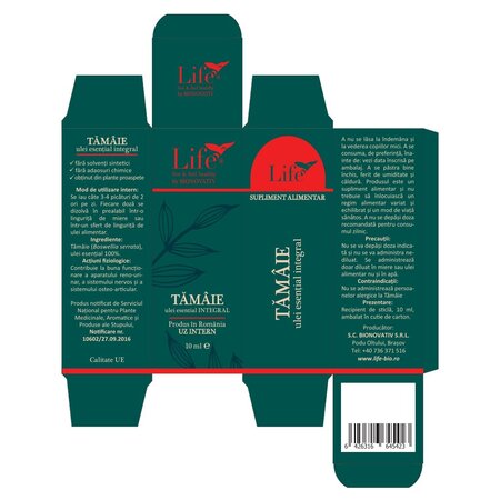 Ulei esential integral de tamaie Life, 10 ml, Bionovativ 705799