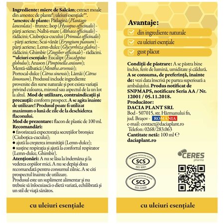 Sirop cu miere Calmotusin, 100 ml, Dacia Plant 730202