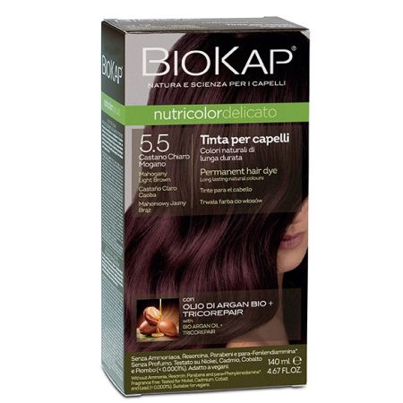 Vopsea permanenta pentru par Nutricolor Delicato, Nuanta Mahogany Light Brown 5.5, 140 ml, Biokap