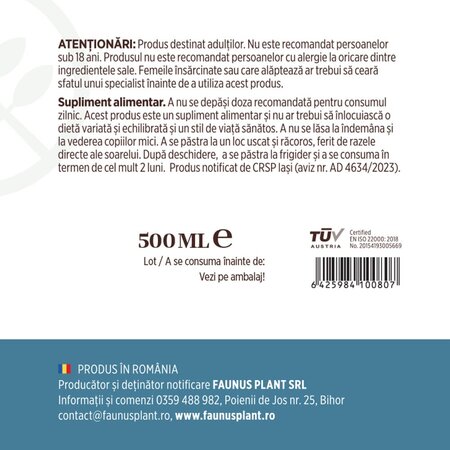 Colagen lichid hidrolizat pentru muschi si ligamente Colagenus Articulatii, 500 ml, Faunus Plant 739296