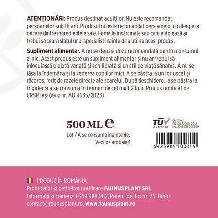 Colagen lichid hidrolizat pentru par, piele si unghii Colagenus Frumusete, 500 ml, Faunus Plant 739287